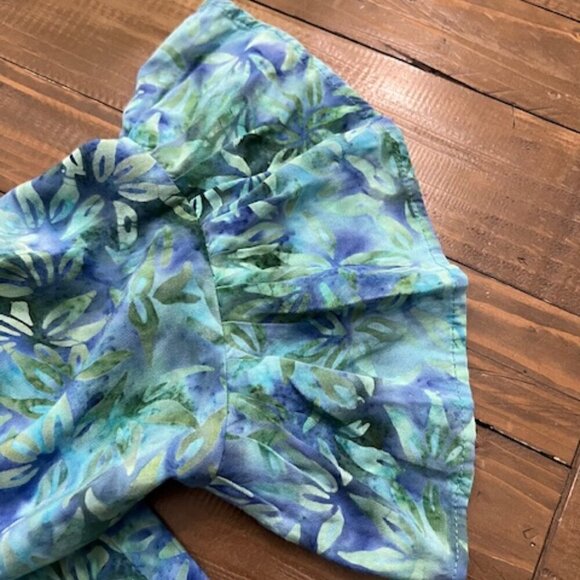 Kou Aloha Hawaiian Mini Dress Tropical Blue Green Flutter Sleeves - Picture 4 of 5